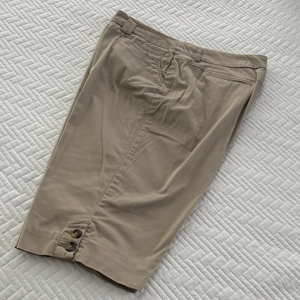 Taupe capris shorts with button accents